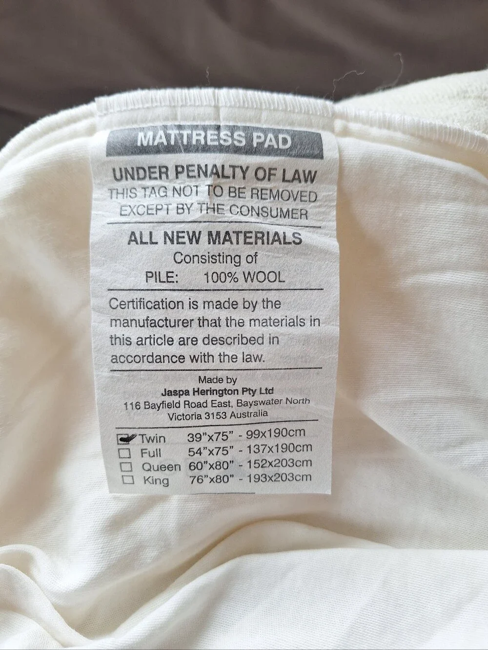 100% Wool Mattress Pad